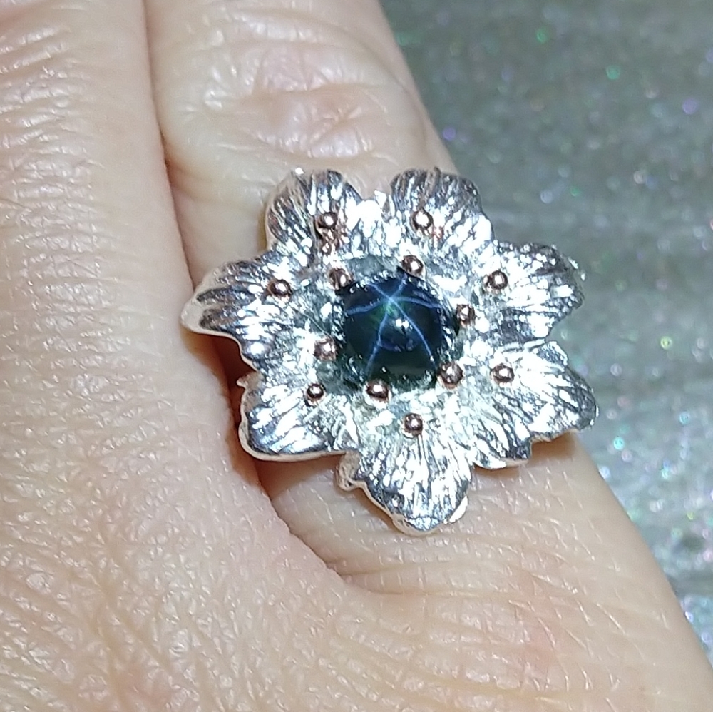 💢 SOLD 💢star sapphire flower art ring - Picture 8 of 8